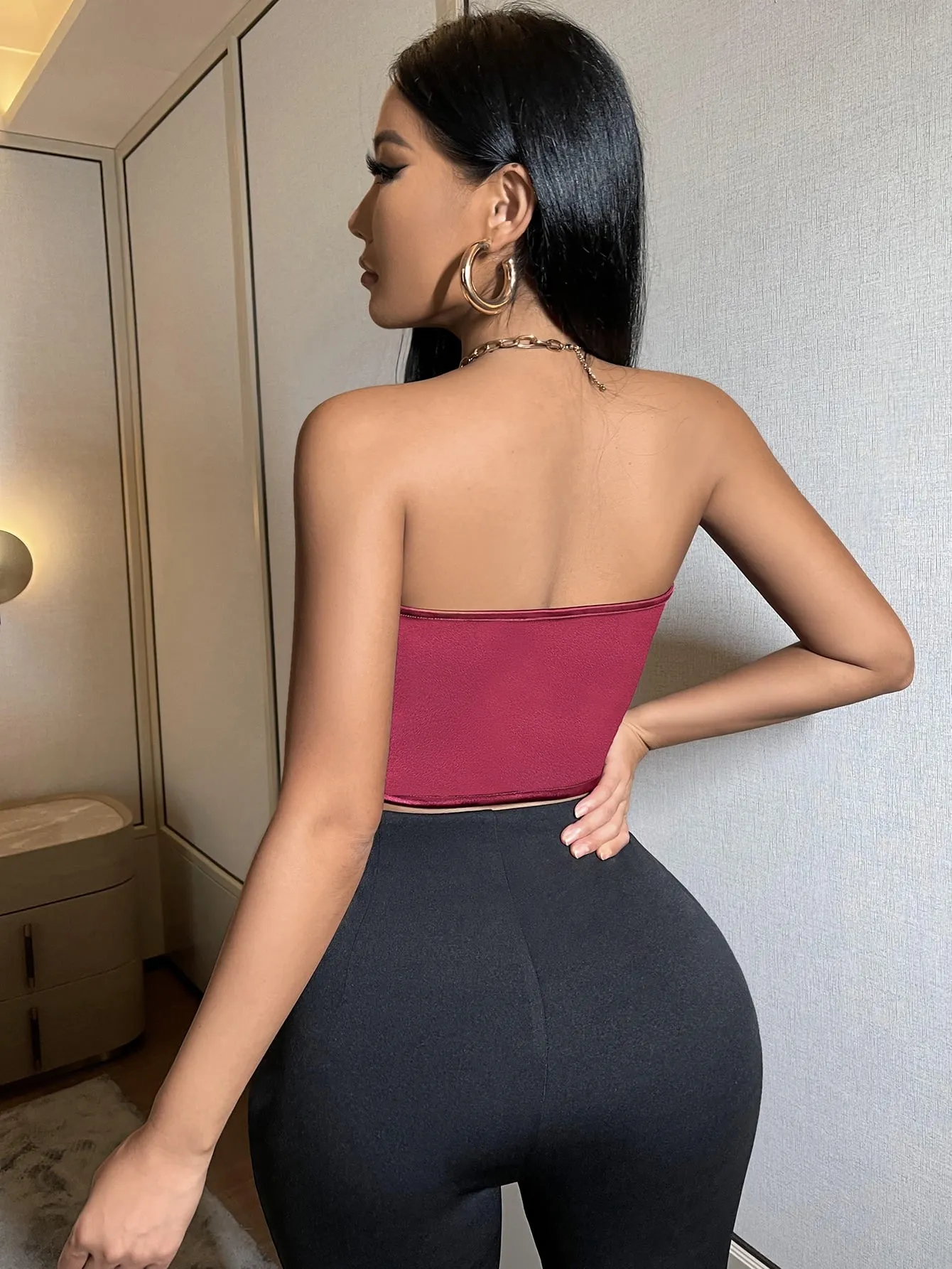 Glamorous Plain Sleeveless Strapless Crop Women Top