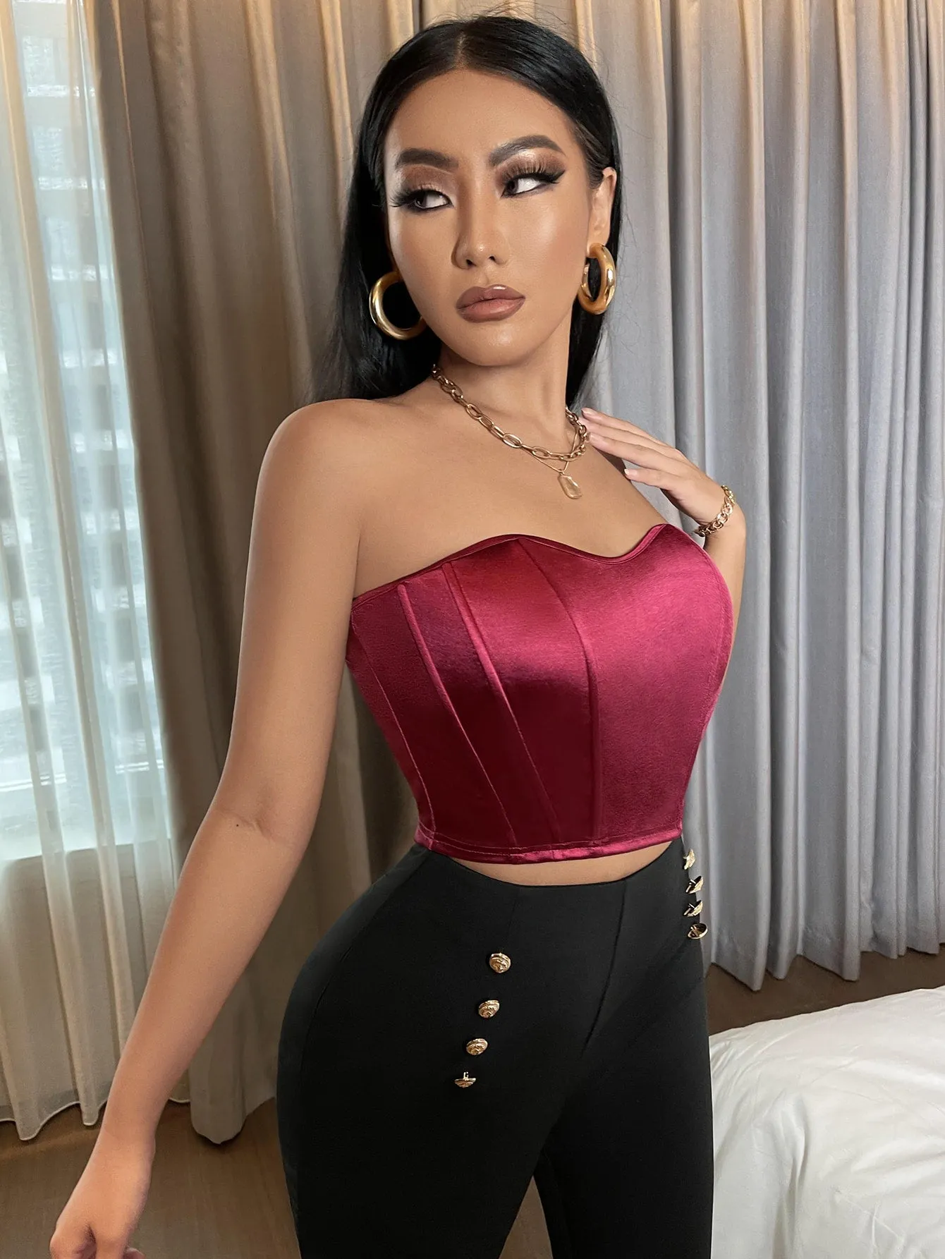 Glamorous Plain Sleeveless Strapless Crop Women Top