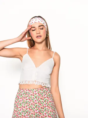 Glamorous White Lace Button Front Crop Top