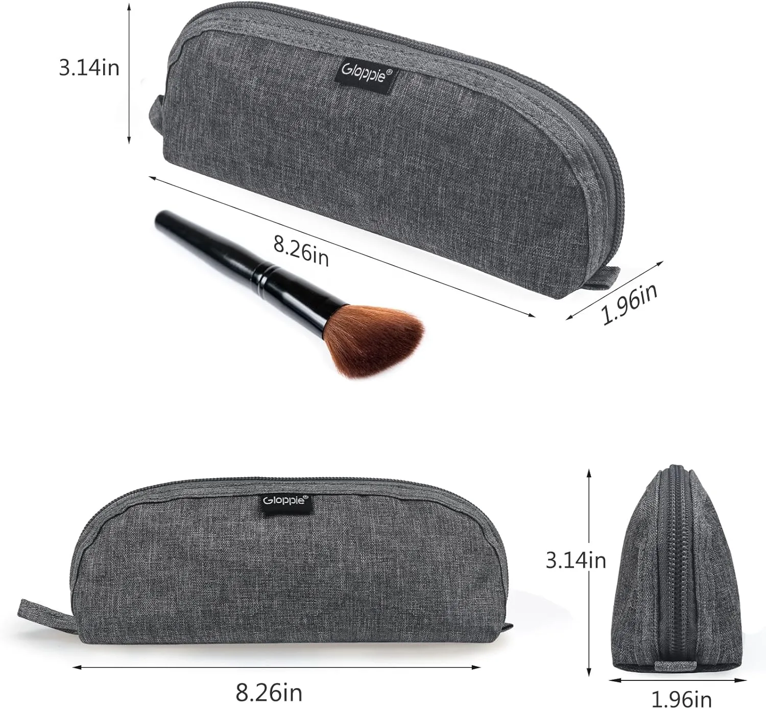 Gloppie Portable Makeup Brush Bag - Compact and Durable Small Cosmetic Case for Daily and Travel Use, Grey
