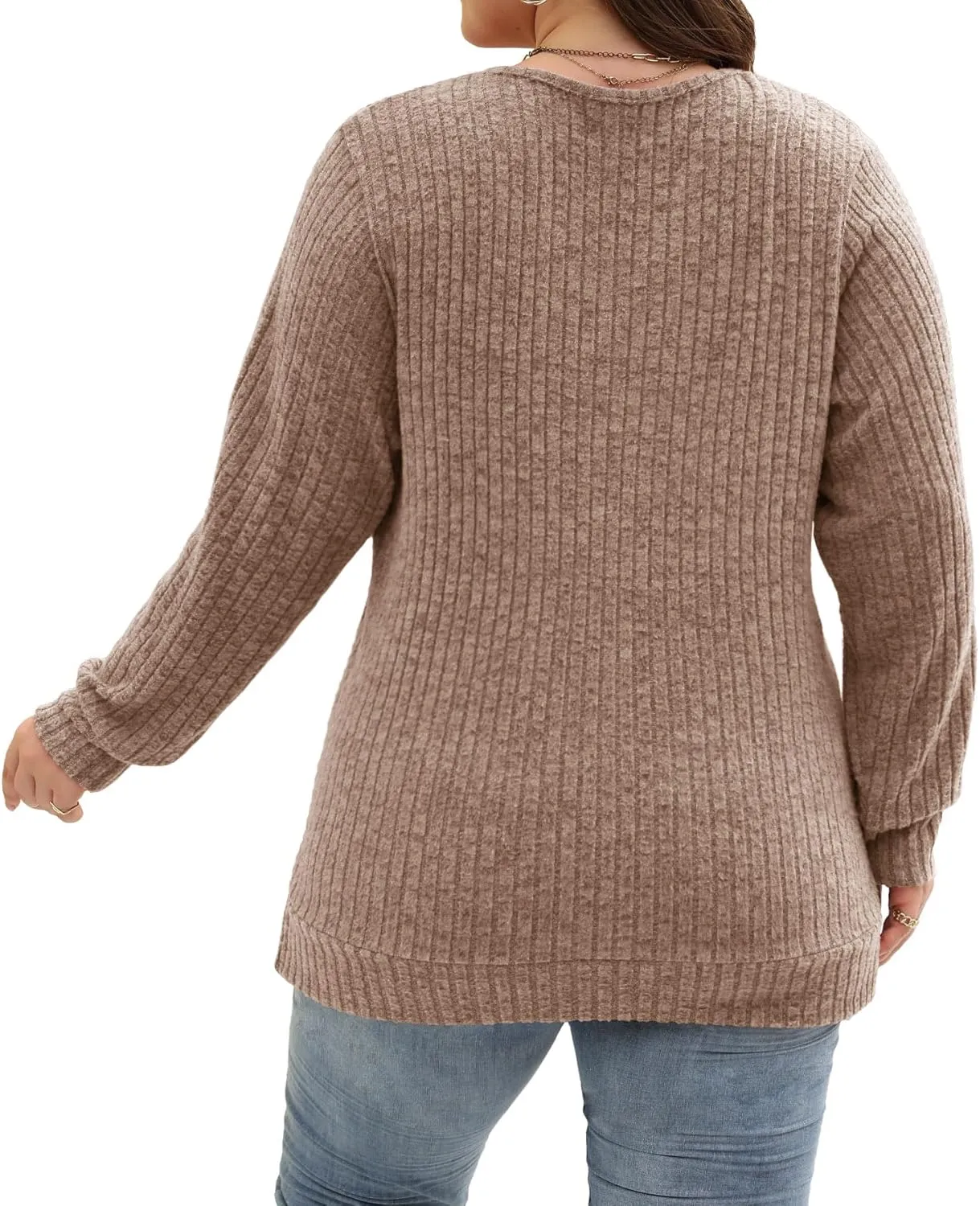 Gloria&Sarah Women's Casual Long Sleeve V Neck Lightweight Knitted Sweaters Loose Fit Plus Size Tunic Tops L-4XL