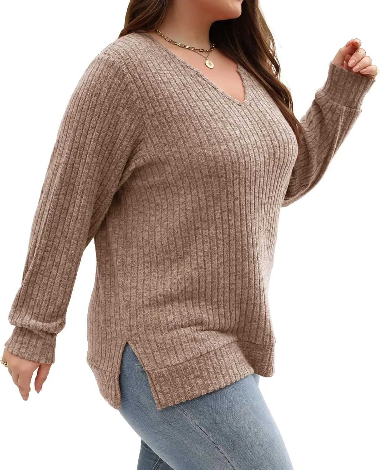 Gloria&Sarah Women's Casual Long Sleeve V Neck Lightweight Knitted Sweaters Loose Fit Plus Size Tunic Tops L-4XL