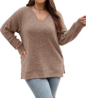 Gloria&Sarah Women's Casual Long Sleeve V Neck Lightweight Knitted Sweaters Loose Fit Plus Size Tunic Tops L-4XL