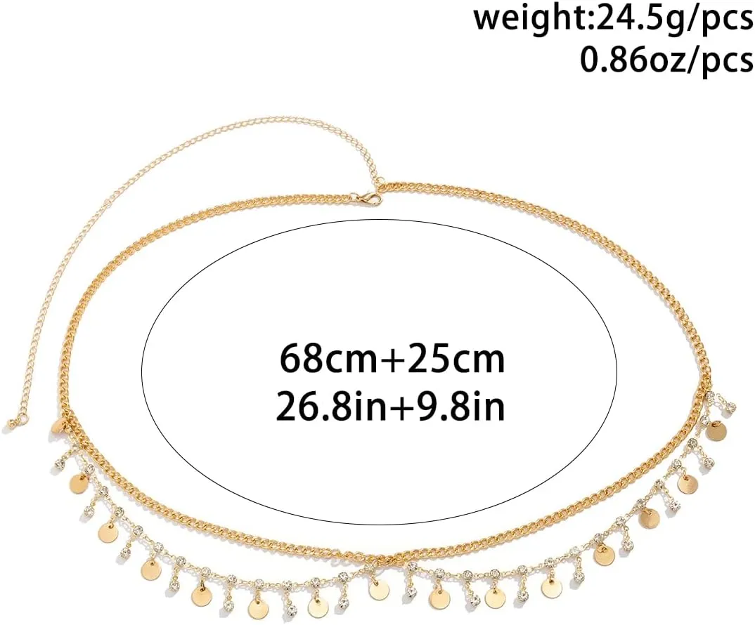 Gold Belly Chain Rhinestone Body Jewelry Chain Plated Waist Chains Layered Body Waist Summer Beach Bikini Jewelry for Women