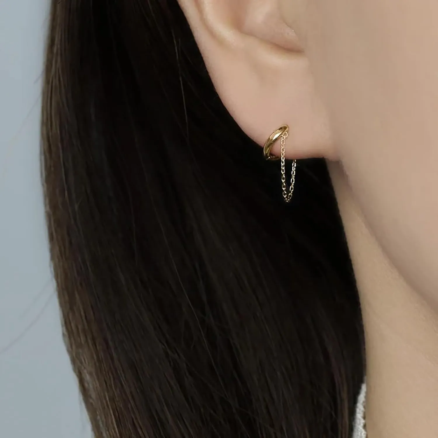 Gold Chain Earrings for Women, Minimalist Small Dangle Chain Huggie Hoop Earrings for Women