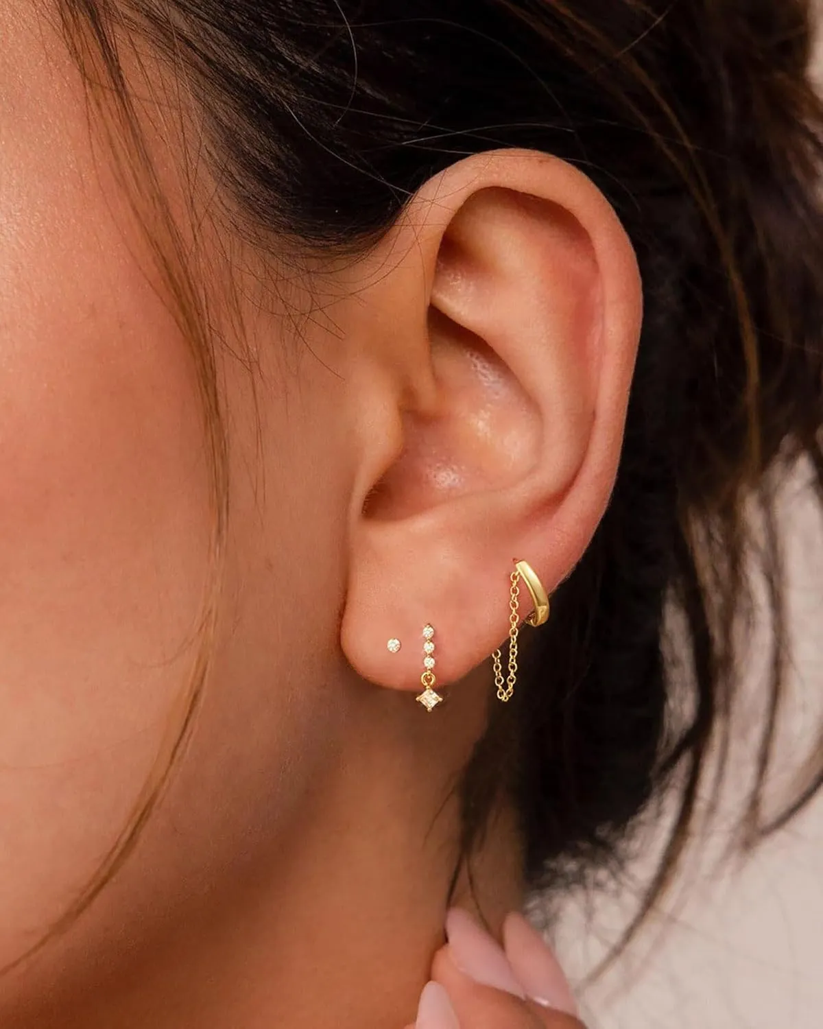 Gold Chain Earrings for Women, Minimalist Small Dangle Chain Huggie Hoop Earrings for Women