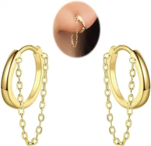 Gold Chain Earrings for Women, Minimalist Small Dangle Chain Huggie Hoop Earrings for Women