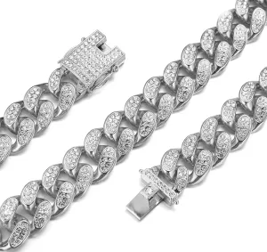 Gold Chain for Men Guys ?Big Dog? 20MM Wide Cuban Link Chain Silver Tone Iced Out Real White Gold Platinum Plated Necklace Handset Diamonds Clasp 30" Gift for Boyfriend Husband
