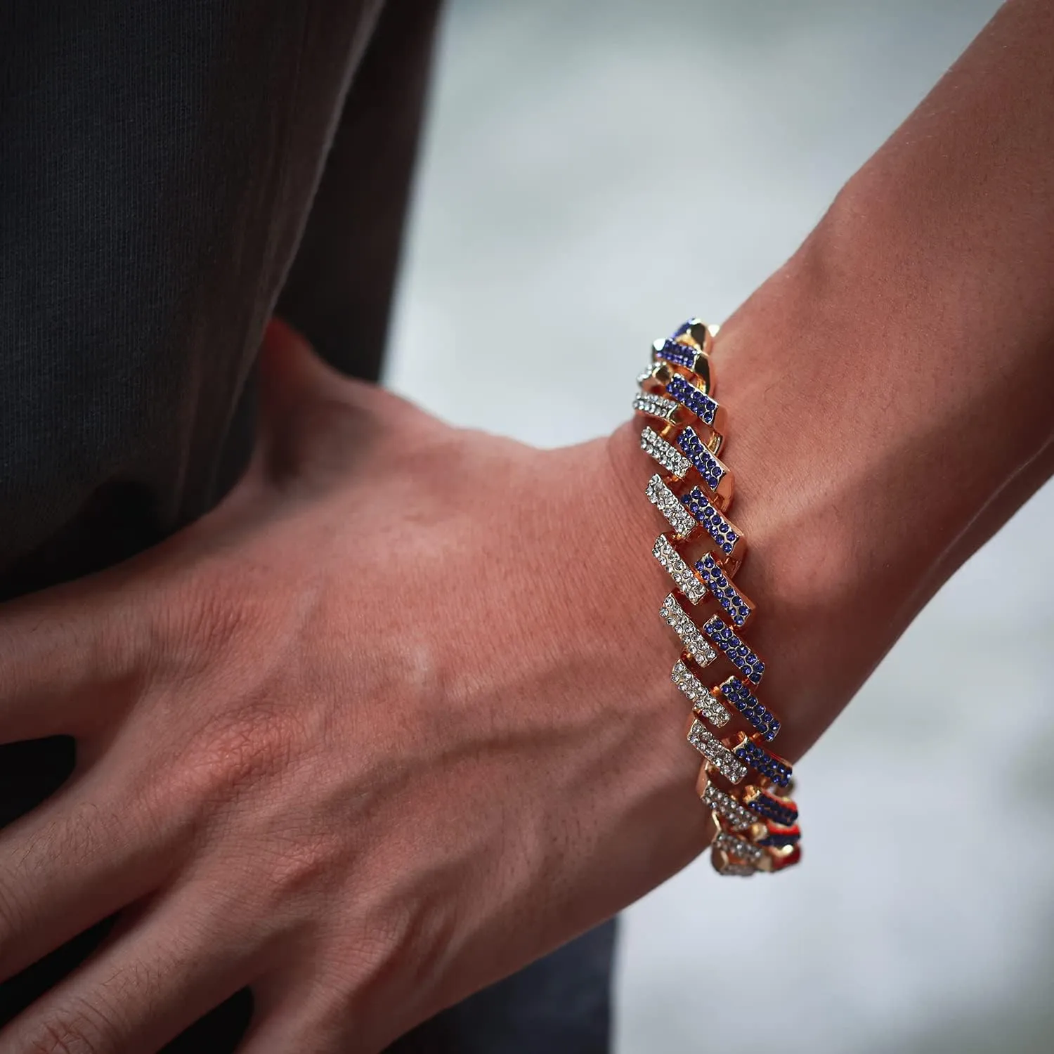Gold Chain for Men Guys Cuban Link Chain Iced Out 15mm Wide Silver Tone Color Multiple Colour Diamonds Real White Gold Platinum Plated Bracelet Necklace Handset Diamonds Gift for Boyfriend Husband
