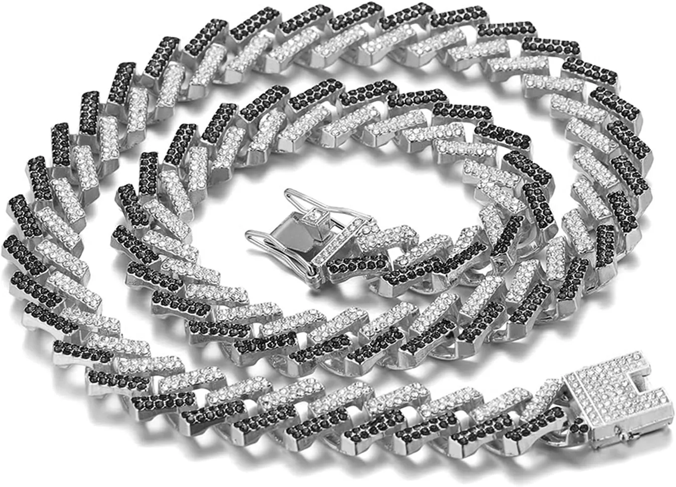 Gold Chain for Men Guys Cuban Link Chain Iced Out 15mm Wide Silver Tone Color Multiple Colour Diamonds Real White Gold Platinum Plated Bracelet Necklace Handset Diamonds Gift for Boyfriend Husband