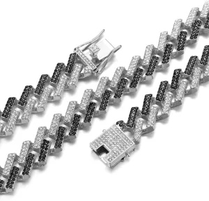 Gold Chain for Men Guys Cuban Link Chain Iced Out 15mm Wide Silver Tone Color Multiple Colour Diamonds Real White Gold Platinum Plated Bracelet Necklace Handset Diamonds Gift for Boyfriend Husband