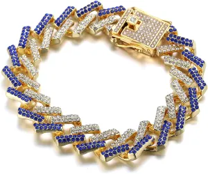Gold Chain for Men Guys Cuban Link Chain Iced Out 15mm Wide Silver Tone Color Multiple Colour Diamonds Real White Gold Platinum Plated Bracelet Necklace Handset Diamonds Gift for Boyfriend Husband
