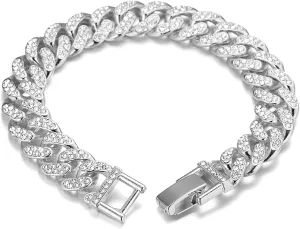 Gold Chain for Men Guys Cuban Link Chain Iced Out Big Dog 14MM Wide Silver Tone Real White Gold Platinum Plated Bracelet Necklace Handset Diamonds Gift for Boyfriend Husband