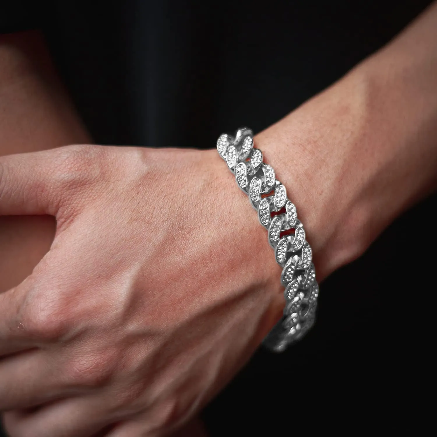 Gold Chain for Men Guys Cuban Link Chain Iced Out Big Dog 14MM Wide Silver Tone Real White Gold Platinum Plated Bracelet Necklace Handset Diamonds Gift for Boyfriend Husband