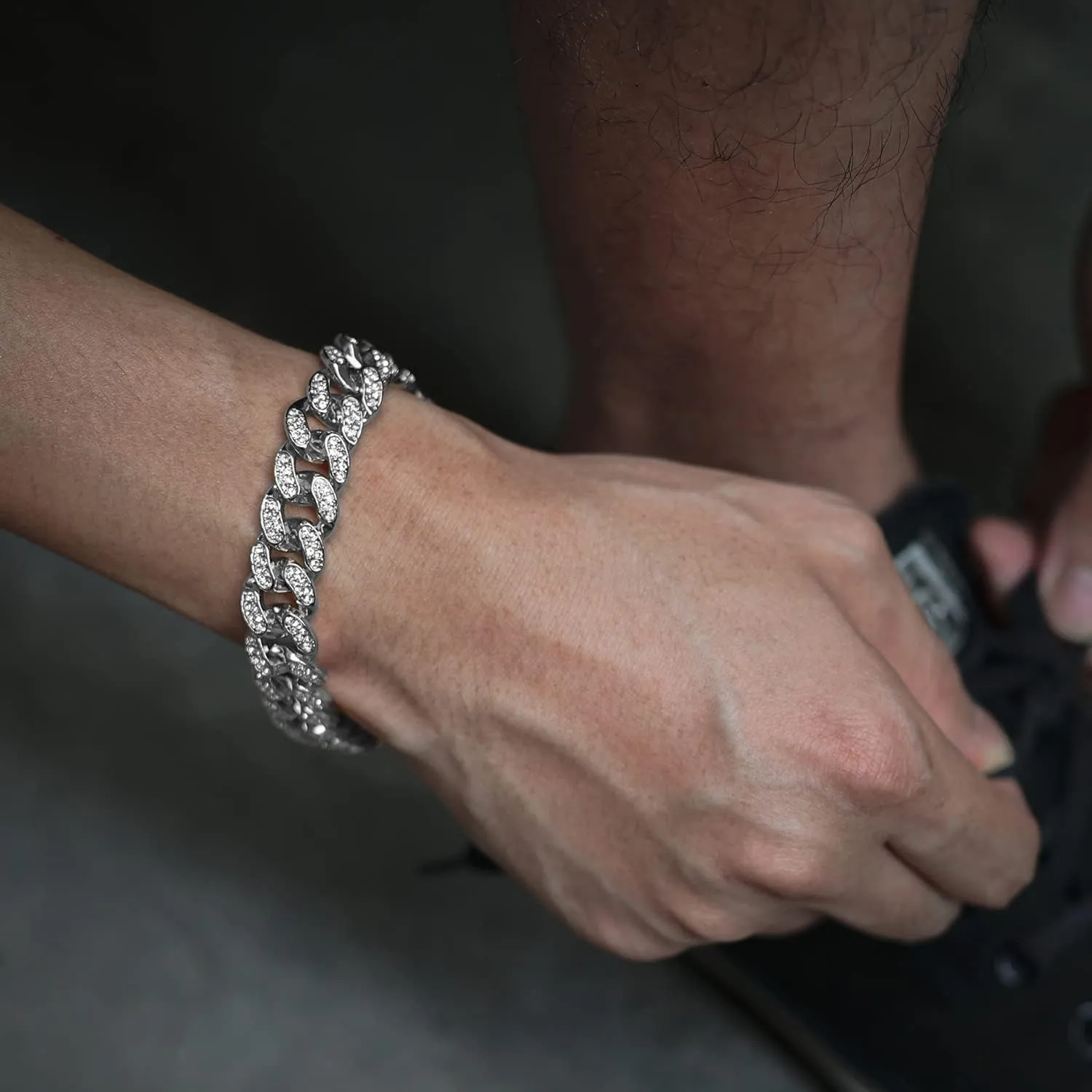 Gold Chain for Men Guys Cuban Link Chain Iced Out Big Dog 14MM Wide Silver Tone Real White Gold Platinum Plated Bracelet Necklace Handset Diamonds Gift for Boyfriend Husband