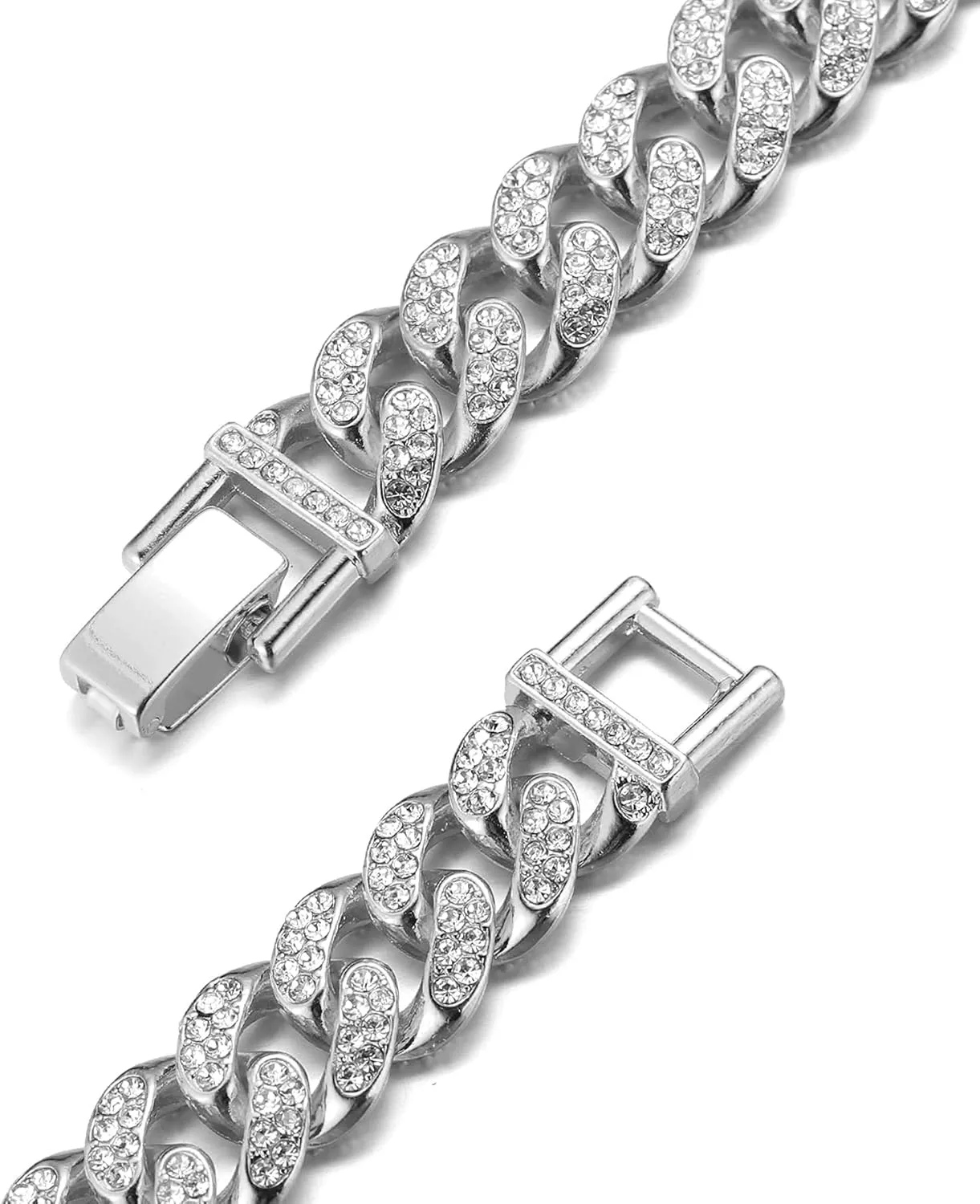 Gold Chain for Men Guys Cuban Link Chain Iced Out Big Dog 14MM Wide Silver Tone Real White Gold Platinum Plated Bracelet Necklace Handset Diamonds Gift for Boyfriend Husband
