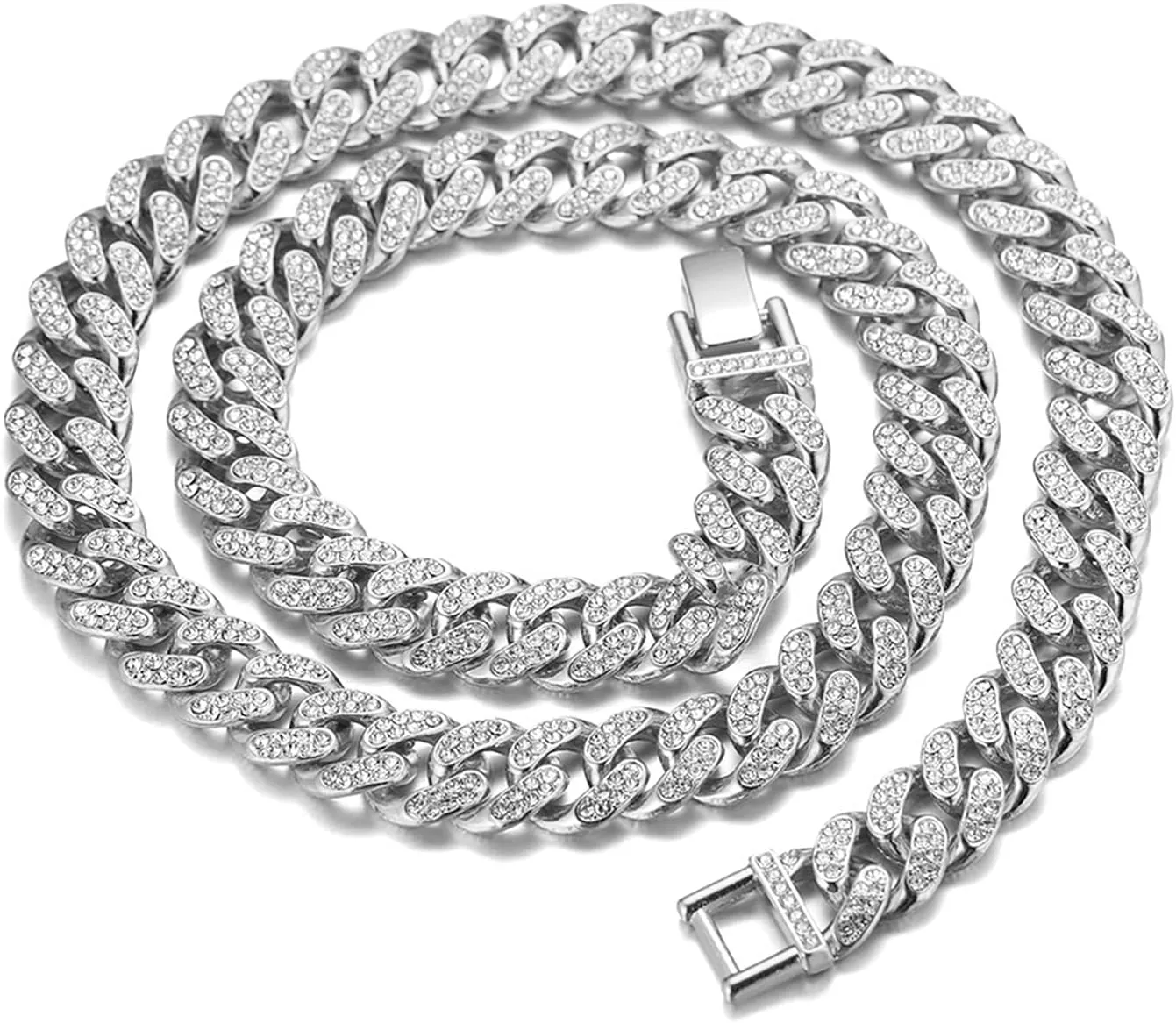 Gold Chain for Men Guys Cuban Link Chain Iced Out Big Dog 14MM Wide Silver Tone Real White Gold Platinum Plated Bracelet Necklace Handset Diamonds Gift for Boyfriend Husband
