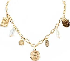 Gold Charm Necklace for Women Head Portrait Square Pendant Necklace White Pearl Choker Necklace Boho Charm Necklace Summer Beach Necklace for Women