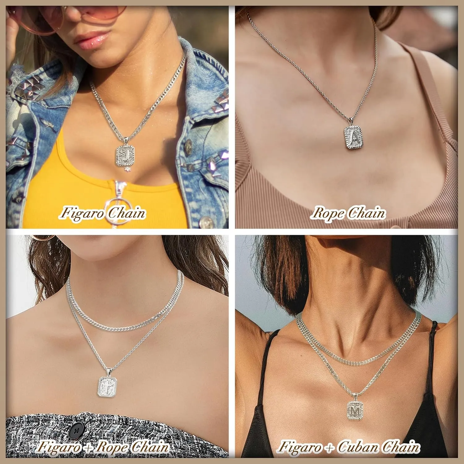 Gold Initial Necklaces for Men 18k Gold Plated Letter A-Z Pendant With Stainless Steel Figaro/Rope/Cuban Chain, Mens Cross Letter Necklace for Christmas Birthday Religious Gifts