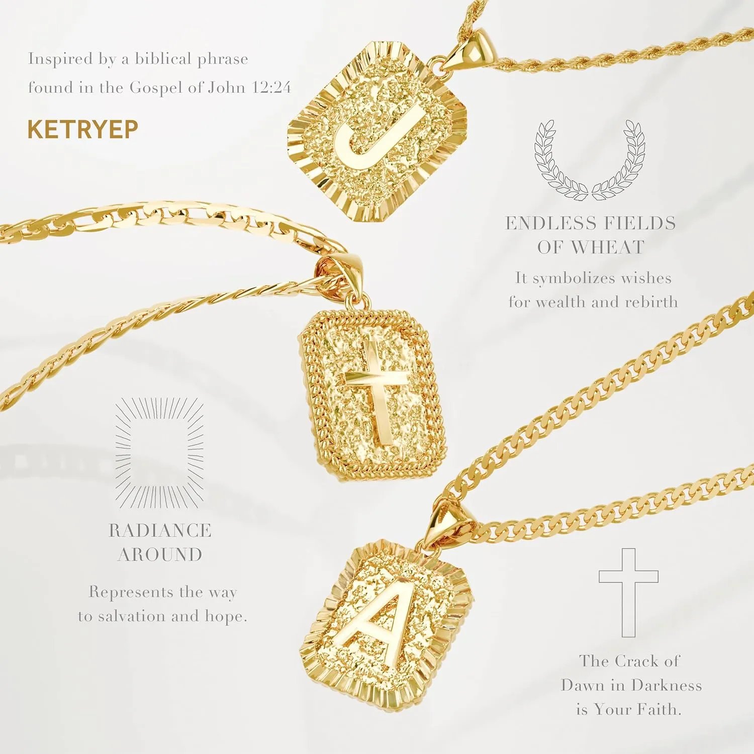 Gold Initial Necklaces for Men 18k Gold Plated Letter A-Z Pendant With Stainless Steel Figaro/Rope/Cuban Chain, Mens Cross Letter Necklace for Christmas Birthday Religious Gifts