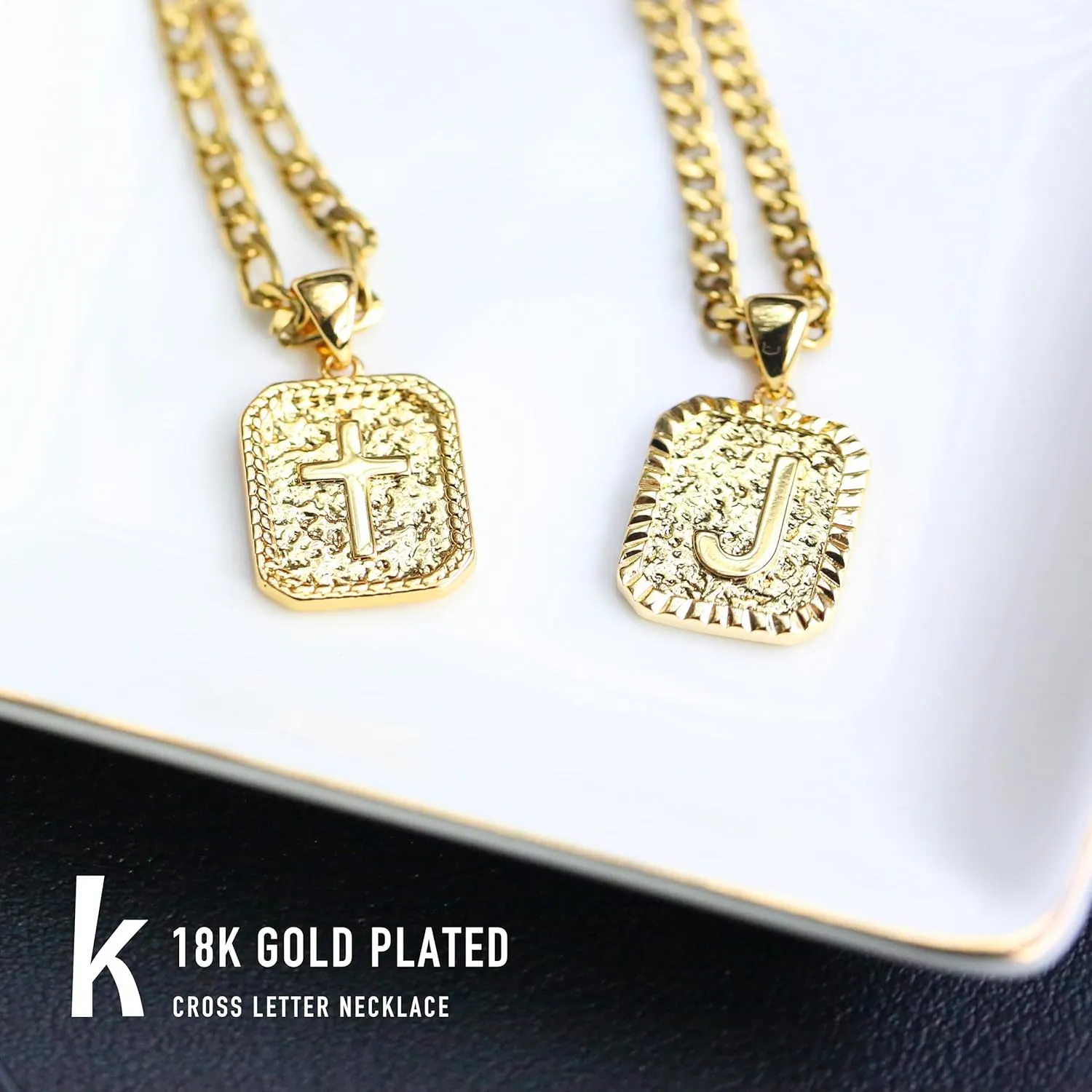 Gold Initial Necklaces for Men 18k Gold Plated Letter A-Z Pendant With Stainless Steel Figaro/Rope/Cuban Chain, Mens Cross Letter Necklace for Christmas Birthday Religious Gifts
