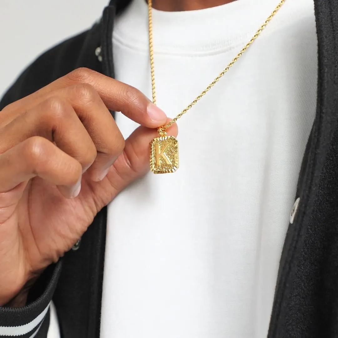Gold Initial Necklaces for Men and Women, 18K Gold Plated Letter A-Z Cross Pendant with Adjustable Rope Chain, Letter Necklace for Women and Men