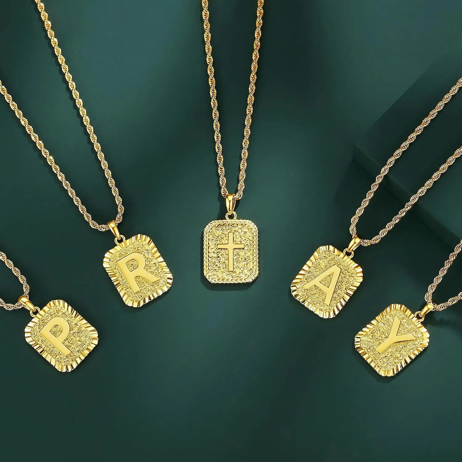 Gold Initial Necklaces for Men and Women, 18K Gold Plated Letter A-Z Cross Pendant with Adjustable Rope Chain, Letter Necklace for Women and Men