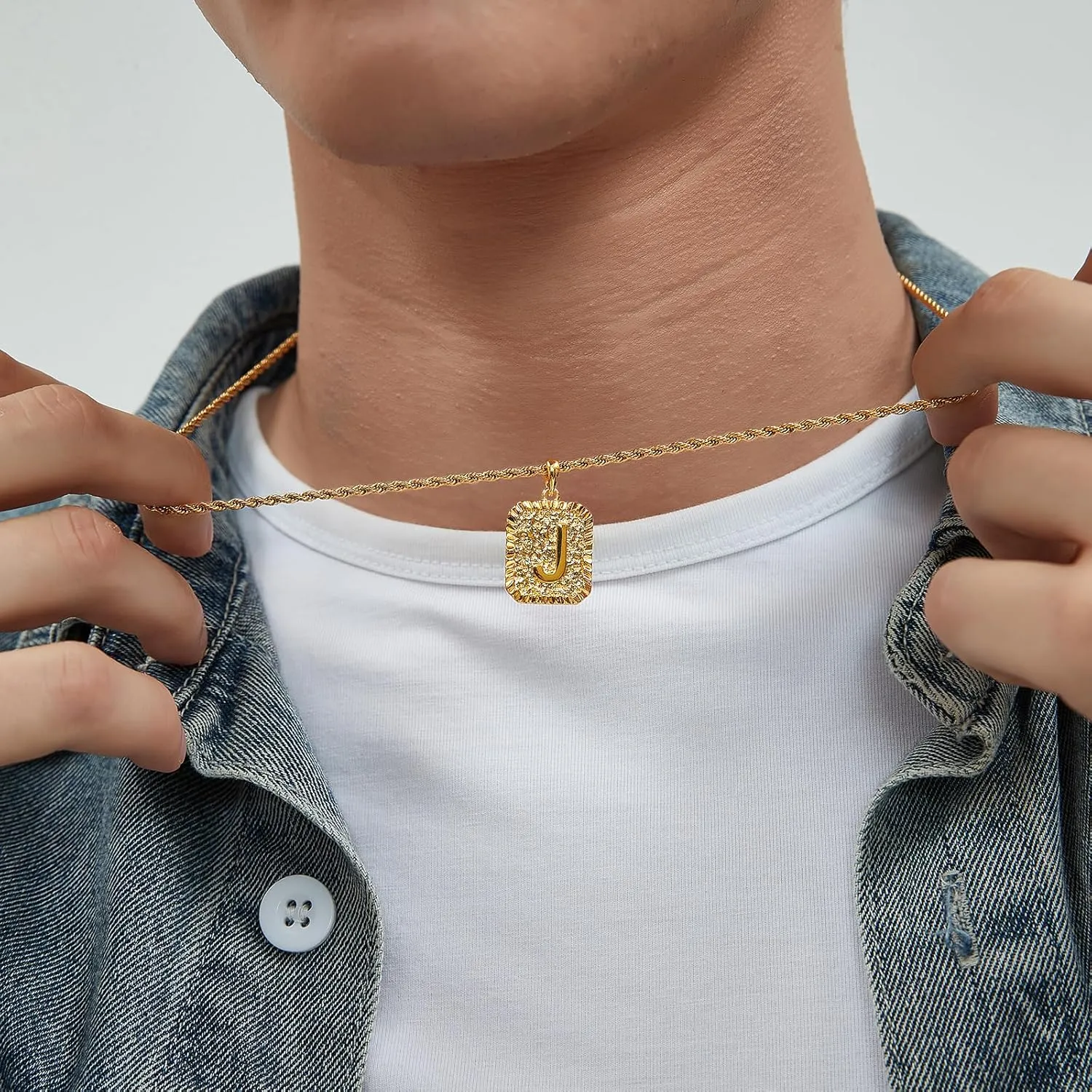 Gold Initial Necklaces for Men and Women, 18K Gold Plated Letter A-Z Cross Pendant with Adjustable Rope Chain, Letter Necklace for Women and Men