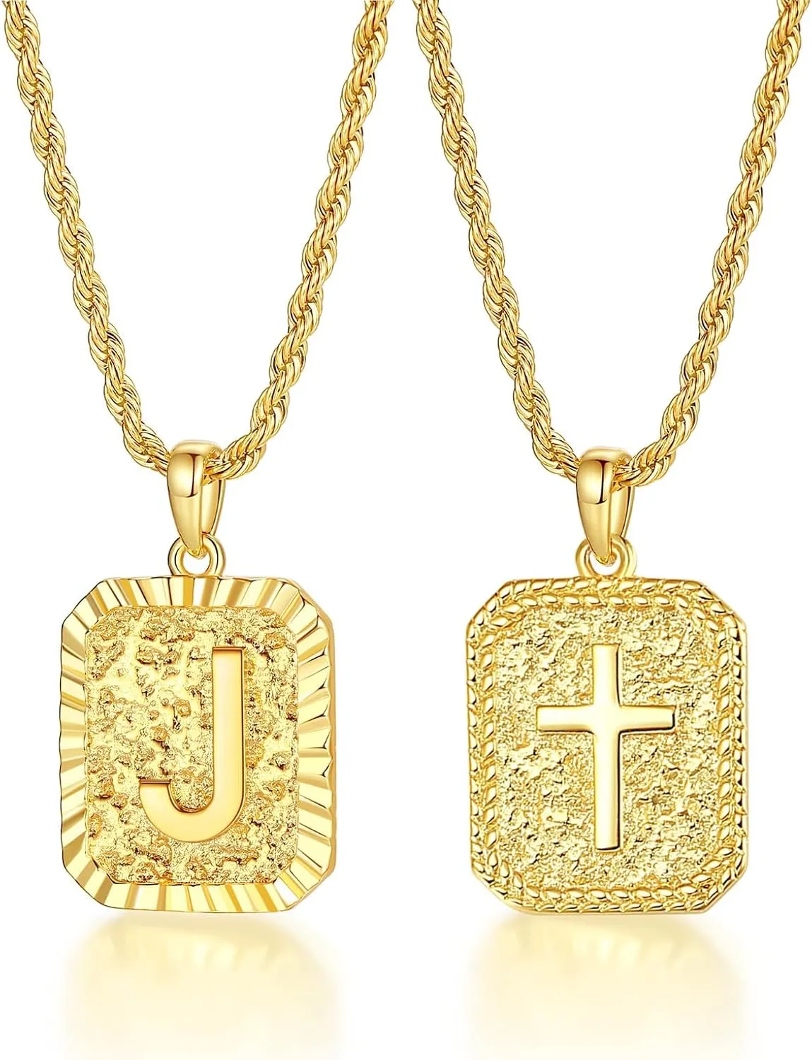 Gold Initial Necklaces for Men and Women, 18K Gold Plated Letter A-Z Cross Pendant with Adjustable Rope Chain, Letter Necklace for Women and Men
