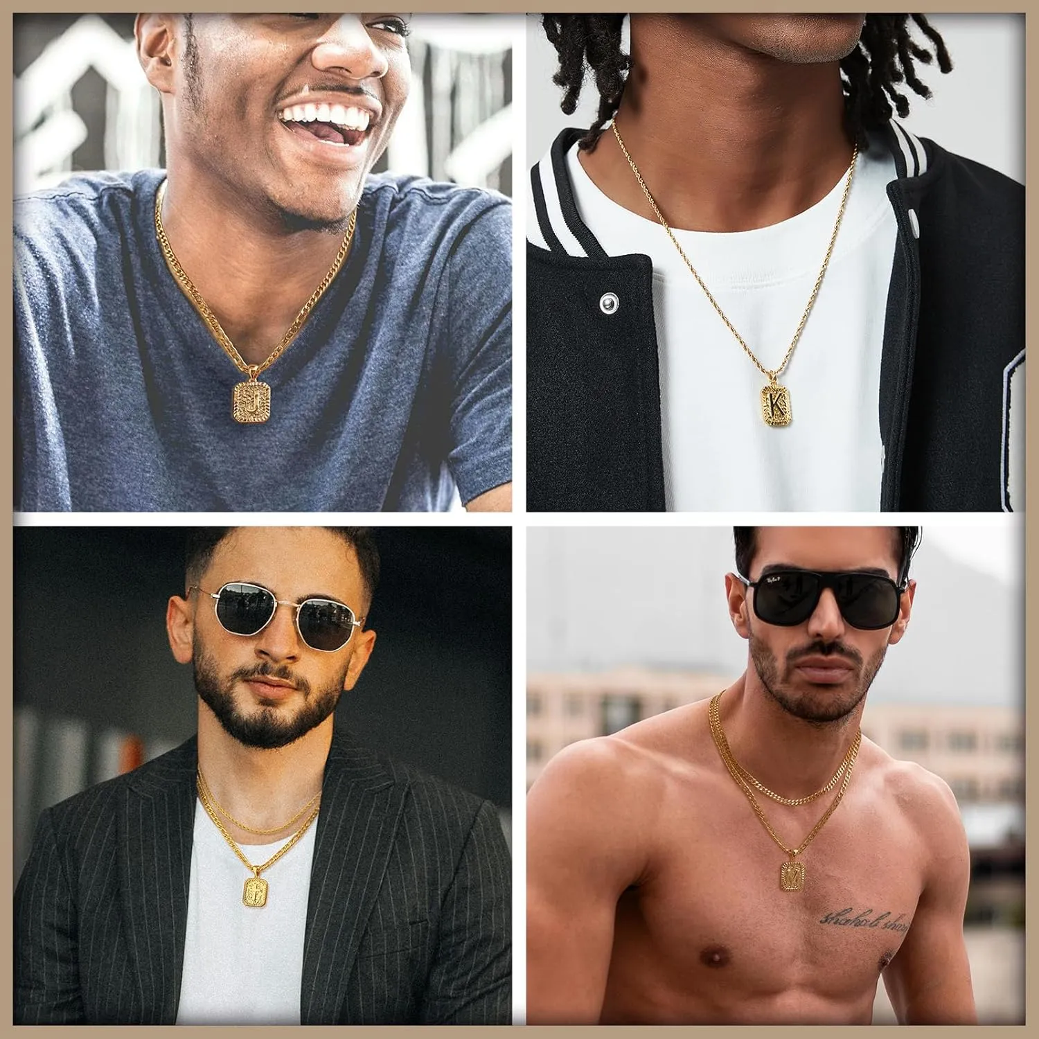Gold Initial Necklaces for Men and Women, 18K Gold Plated Letter A-Z Cross Pendant with Adjustable Rope Chain, Letter Necklace for Women and Men