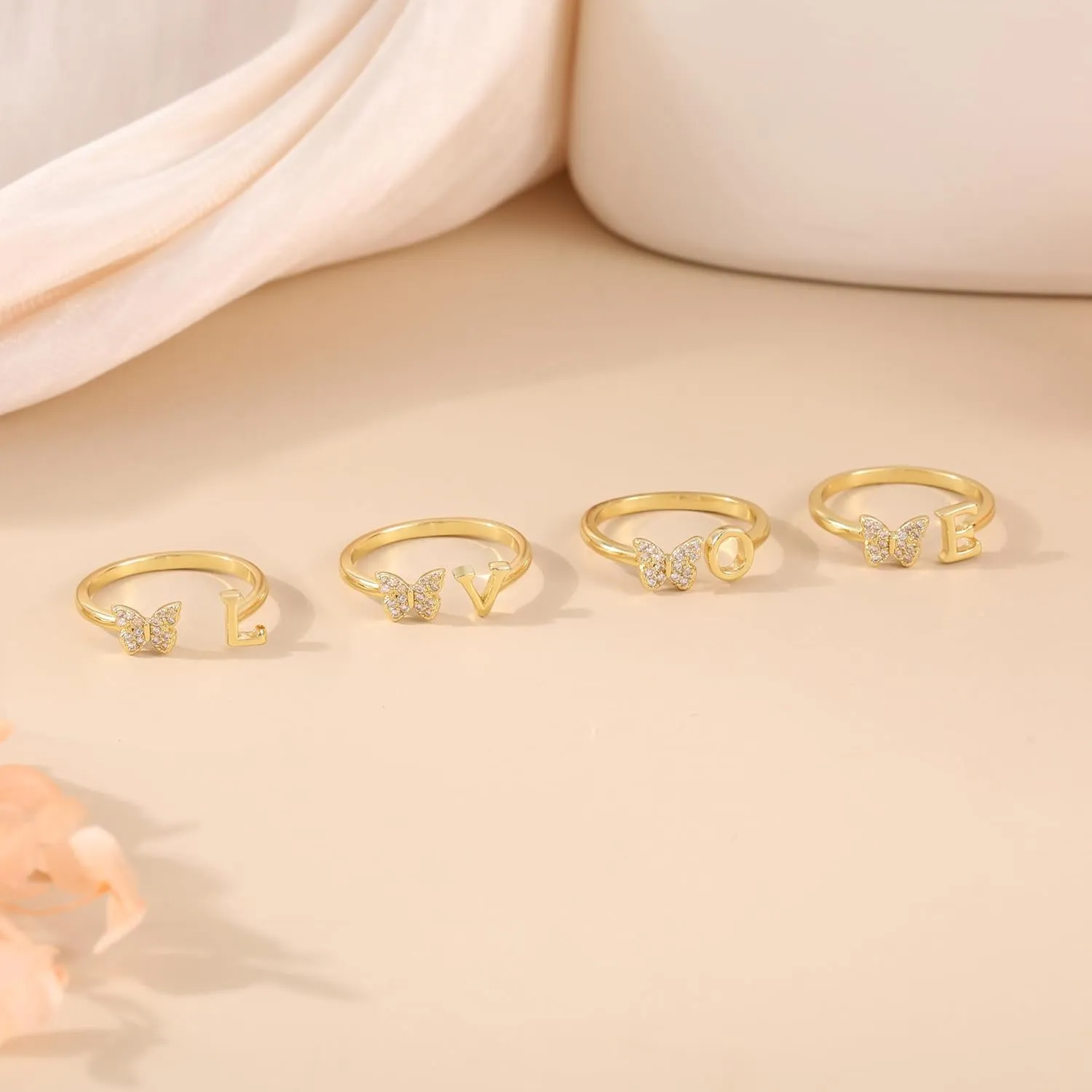 Gold Rings for Women Non Tarnish Letter Rings Birthday Gifts for Sister from Sister Butterfly Jewelry Memorial Gifts for Loss of Mom Gold Jewelry for Women
