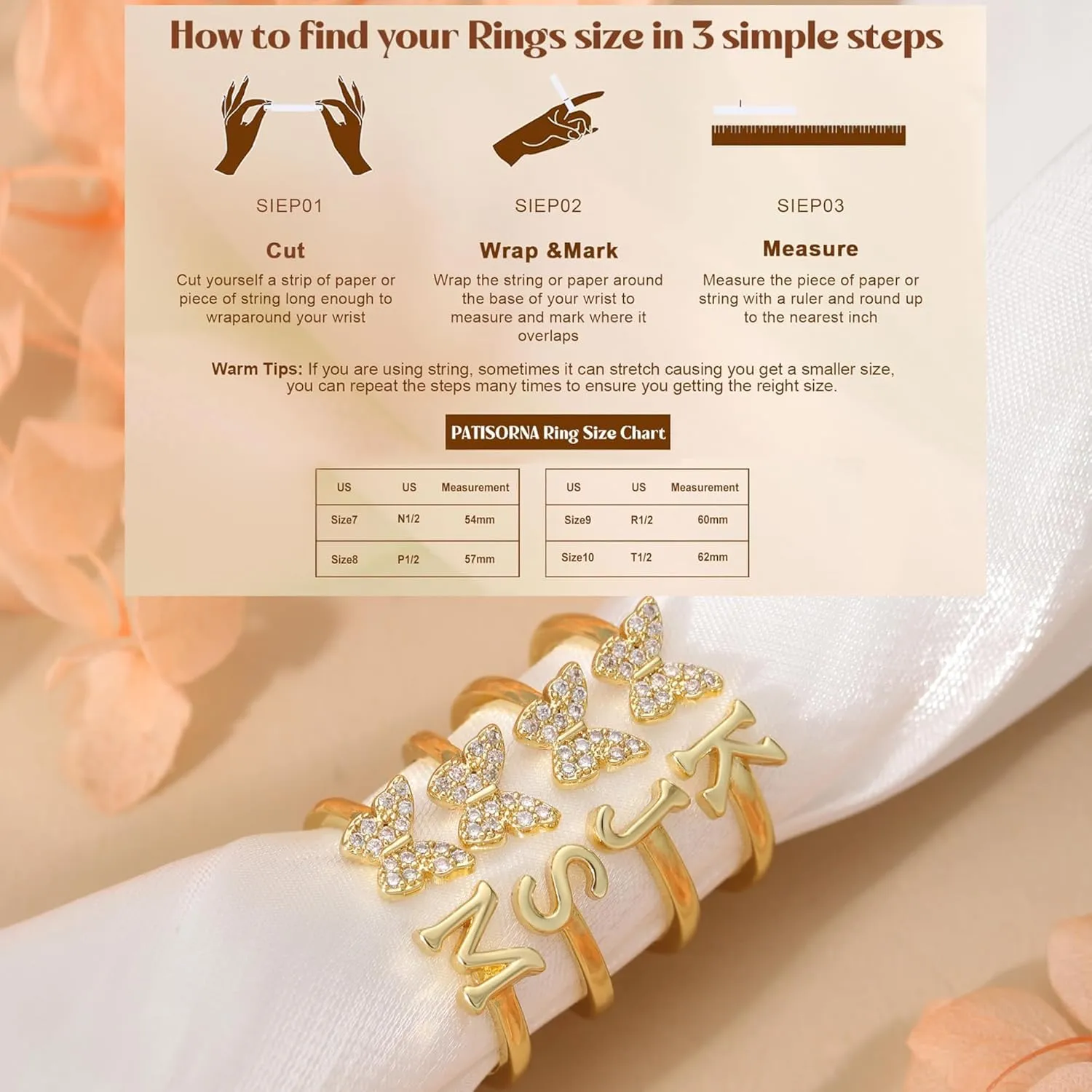 Gold Rings for Women Non Tarnish Letter Rings Birthday Gifts for Sister from Sister Butterfly Jewelry Memorial Gifts for Loss of Mom Gold Jewelry for Women