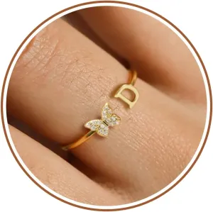 Gold Rings for Women Non Tarnish Letter Rings Birthday Gifts for Sister from Sister Butterfly Jewelry Memorial Gifts for Loss of Mom Gold Jewelry for Women