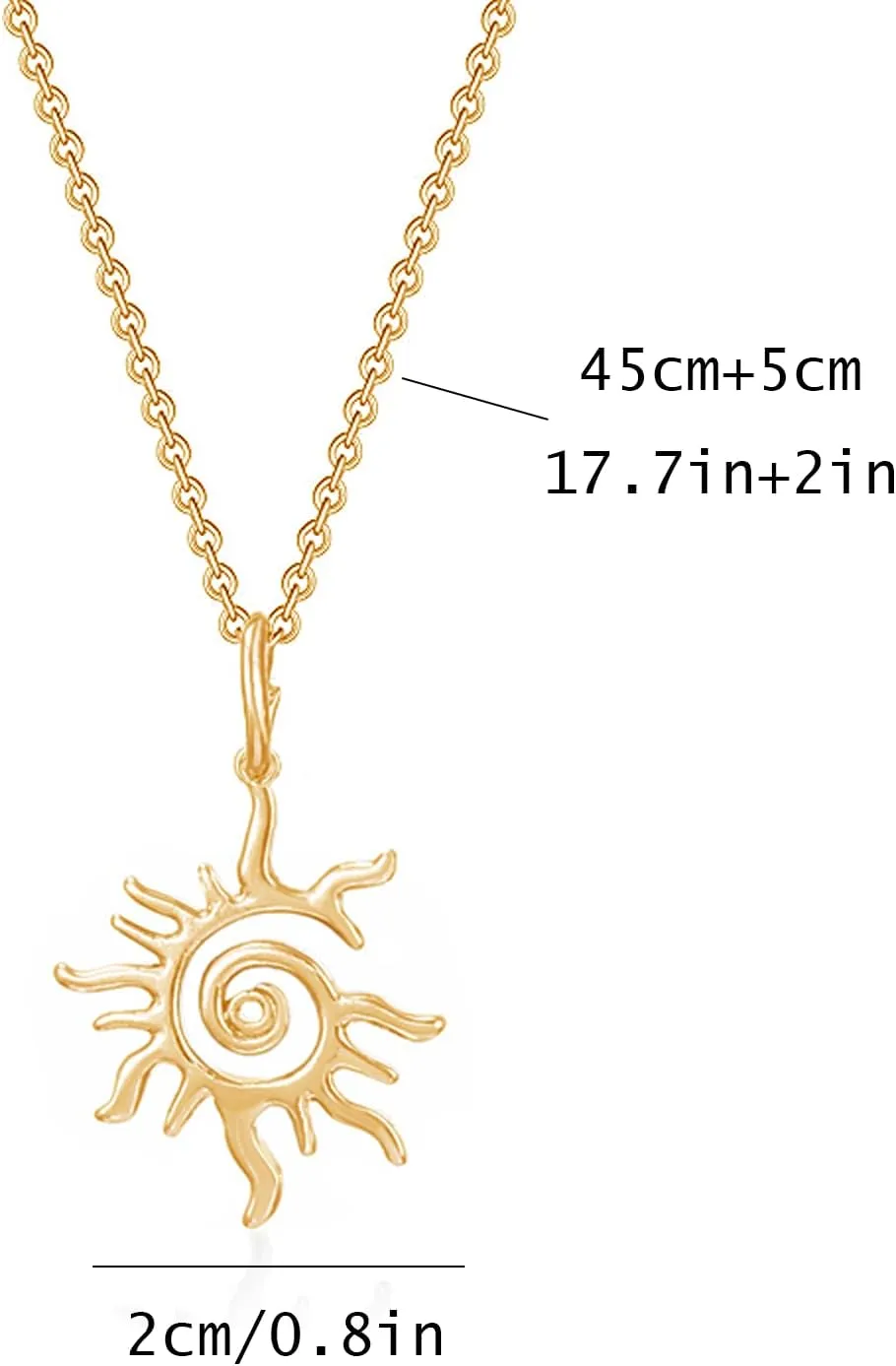 Gold Sun Necklace for Women Silver Sun Spiral Pendant Necklace Statement Celestial Swirl Choker Dainty Vintage Chain Necklace Boho Hippie Jewelry