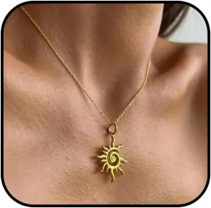 Gold Sun Necklace for Women Silver Sun Spiral Pendant Necklace Statement Celestial Swirl Choker Dainty Vintage Chain Necklace Boho Hippie Jewelry
