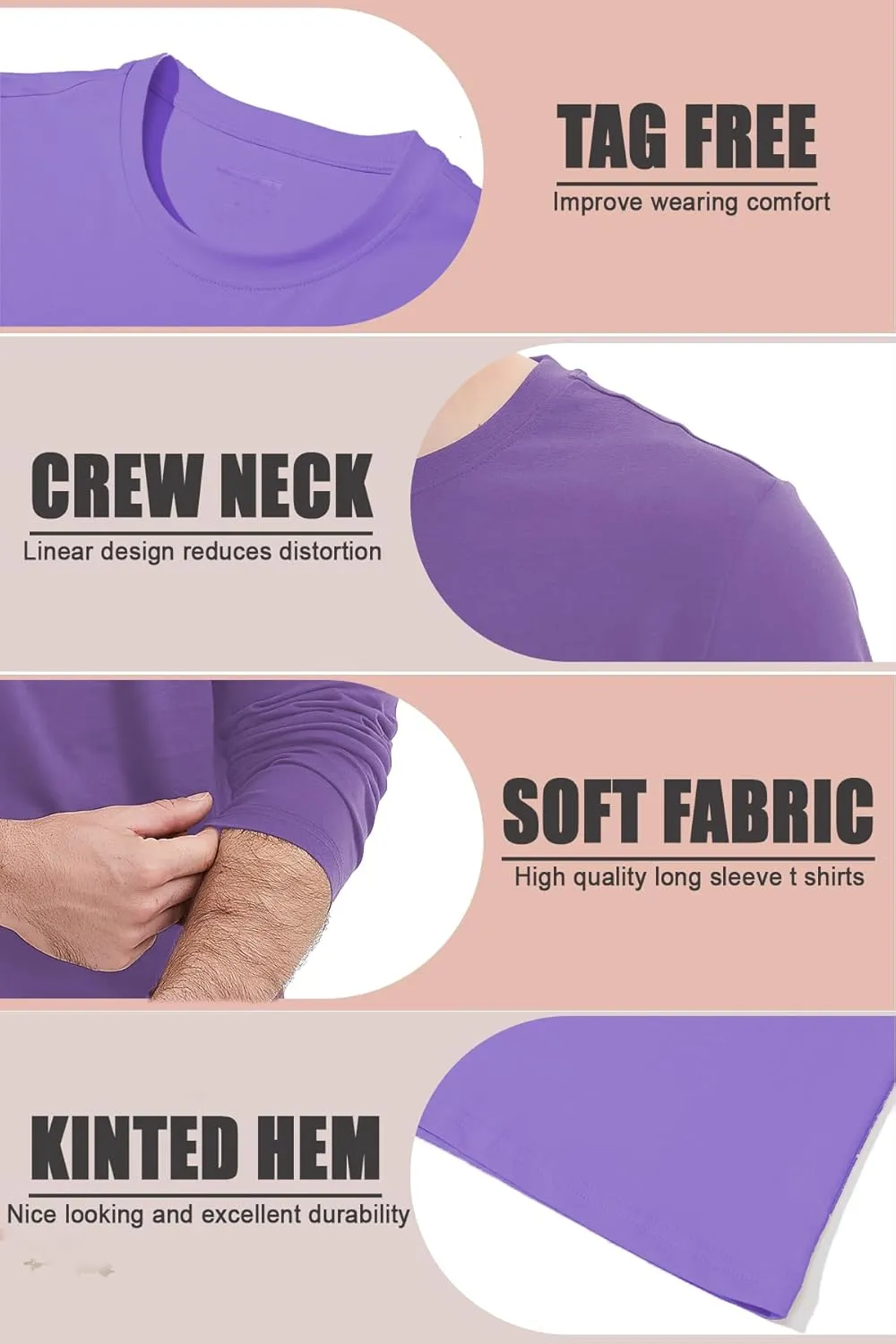 GOLDPKF T Shirts for Men Long Sleeve Cotton Crew Neck Work T Shirts Solid Casual Undershirt Pullover Tops
