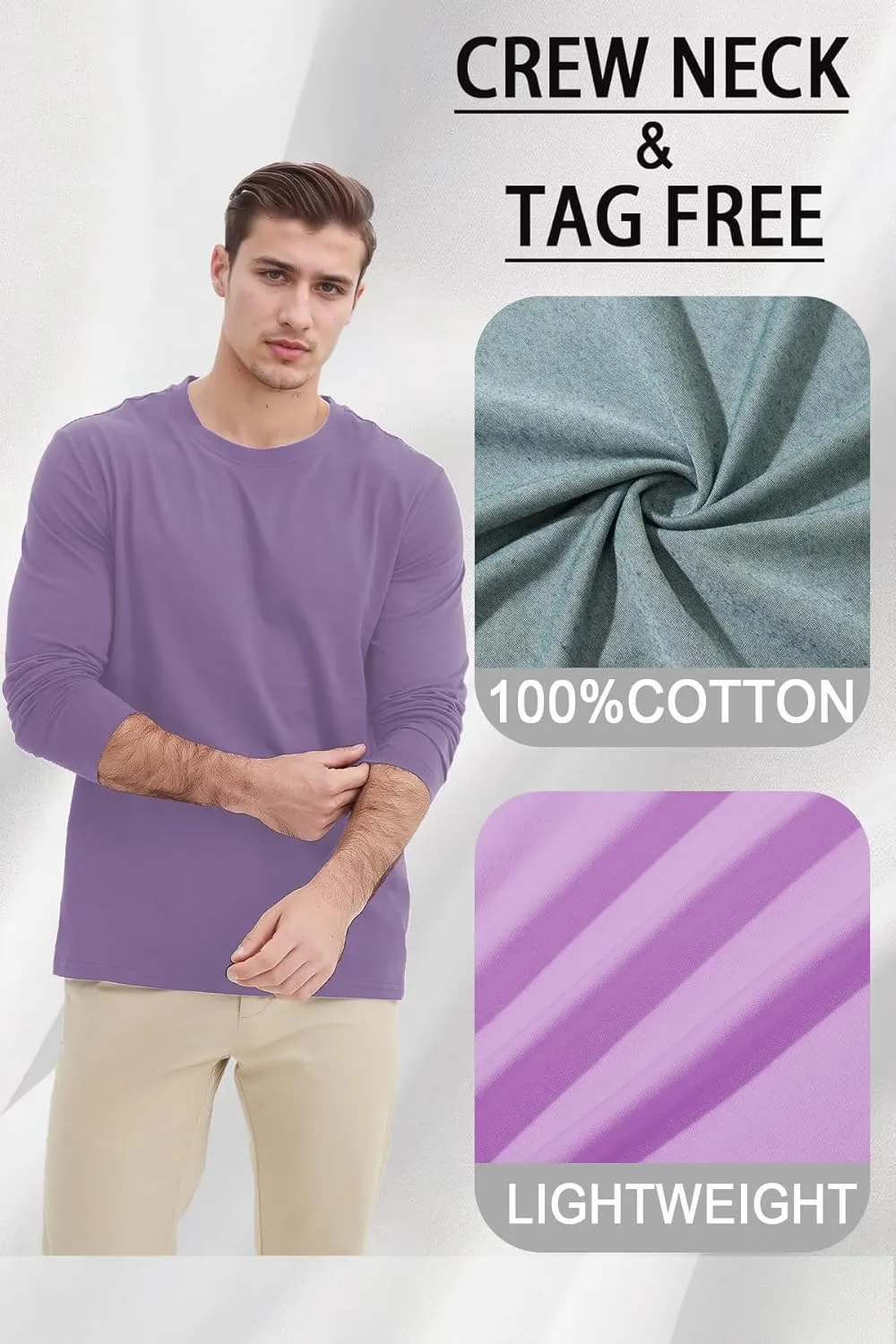 GOLDPKF T Shirts for Men Long Sleeve Cotton Crew Neck Work T Shirts Solid Casual Undershirt Pullover Tops