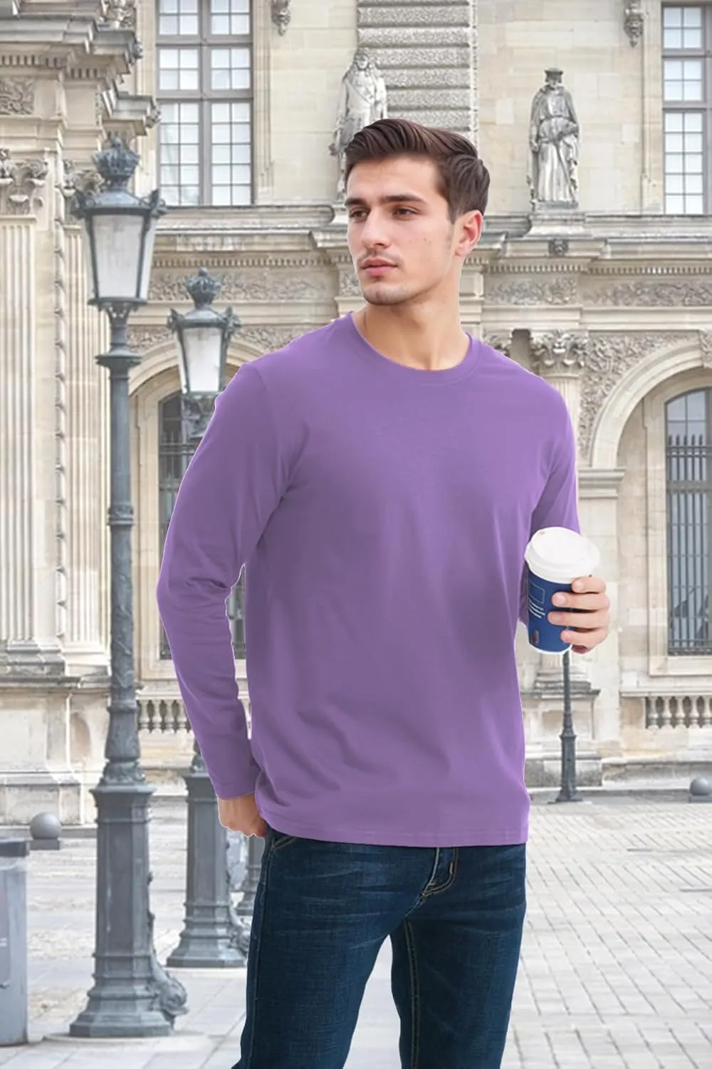 GOLDPKF T Shirts for Men Long Sleeve Cotton Crew Neck Work T Shirts Solid Casual Undershirt Pullover Tops