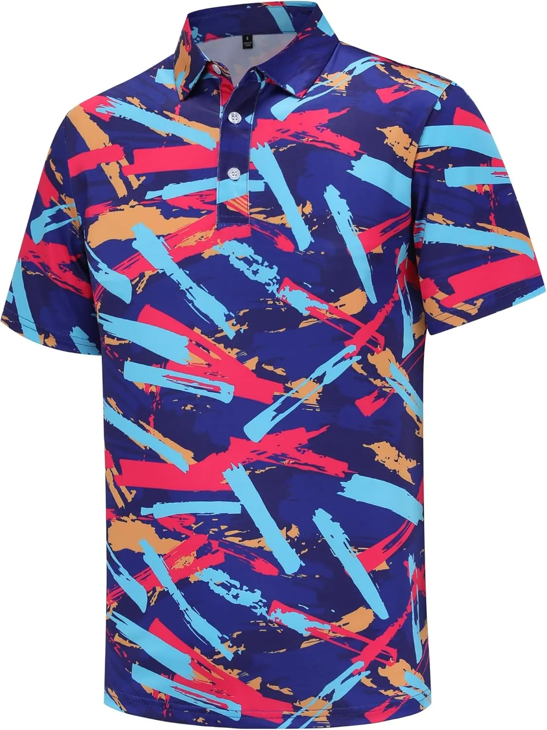 Golf Shirts for Men Dry Fit Short Sleeve Print Performance Moisture Wicking Golf Polo Shirts for Men