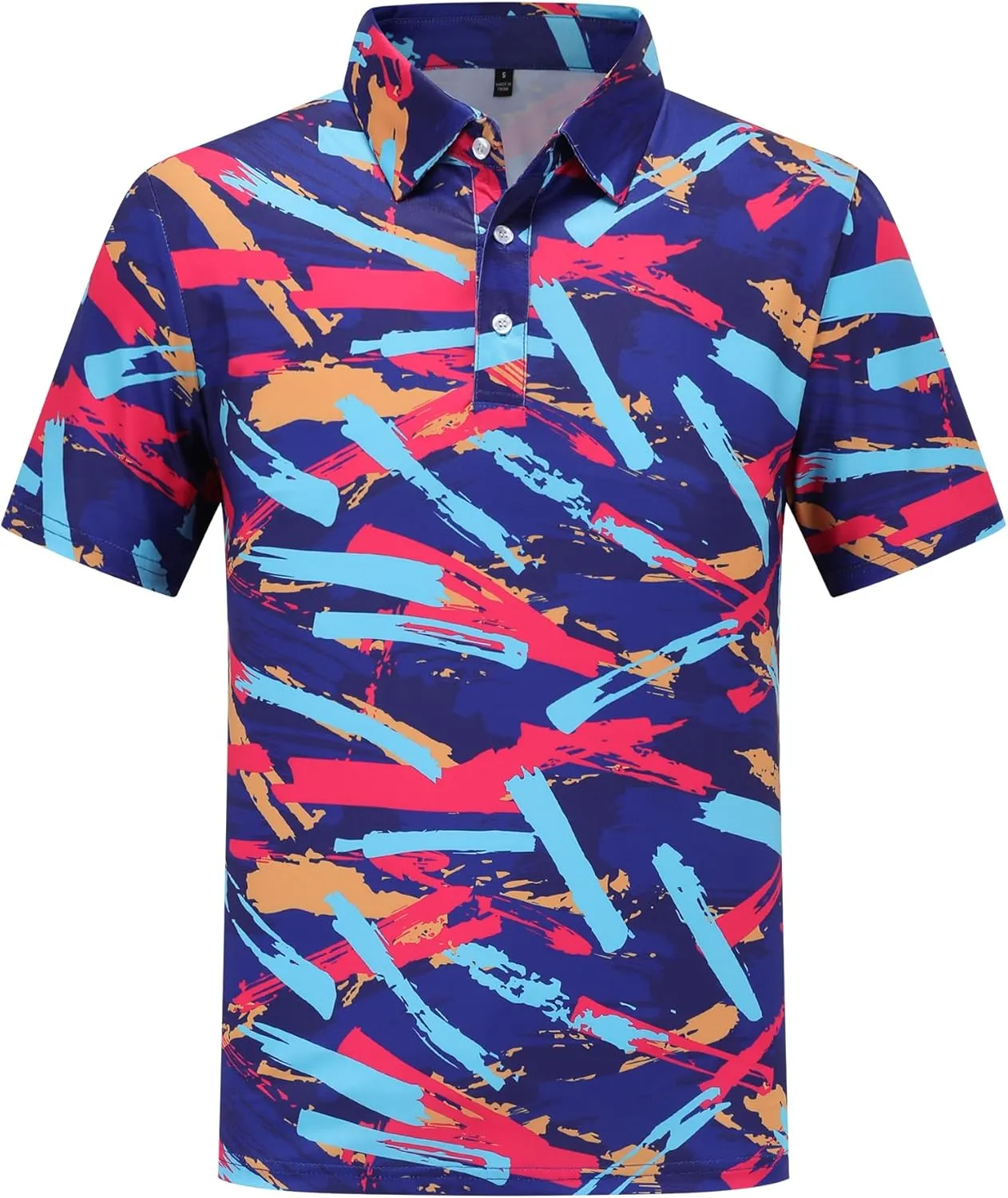 Golf Shirts for Men Dry Fit Short Sleeve Print Performance Moisture Wicking Golf Polo Shirts for Men