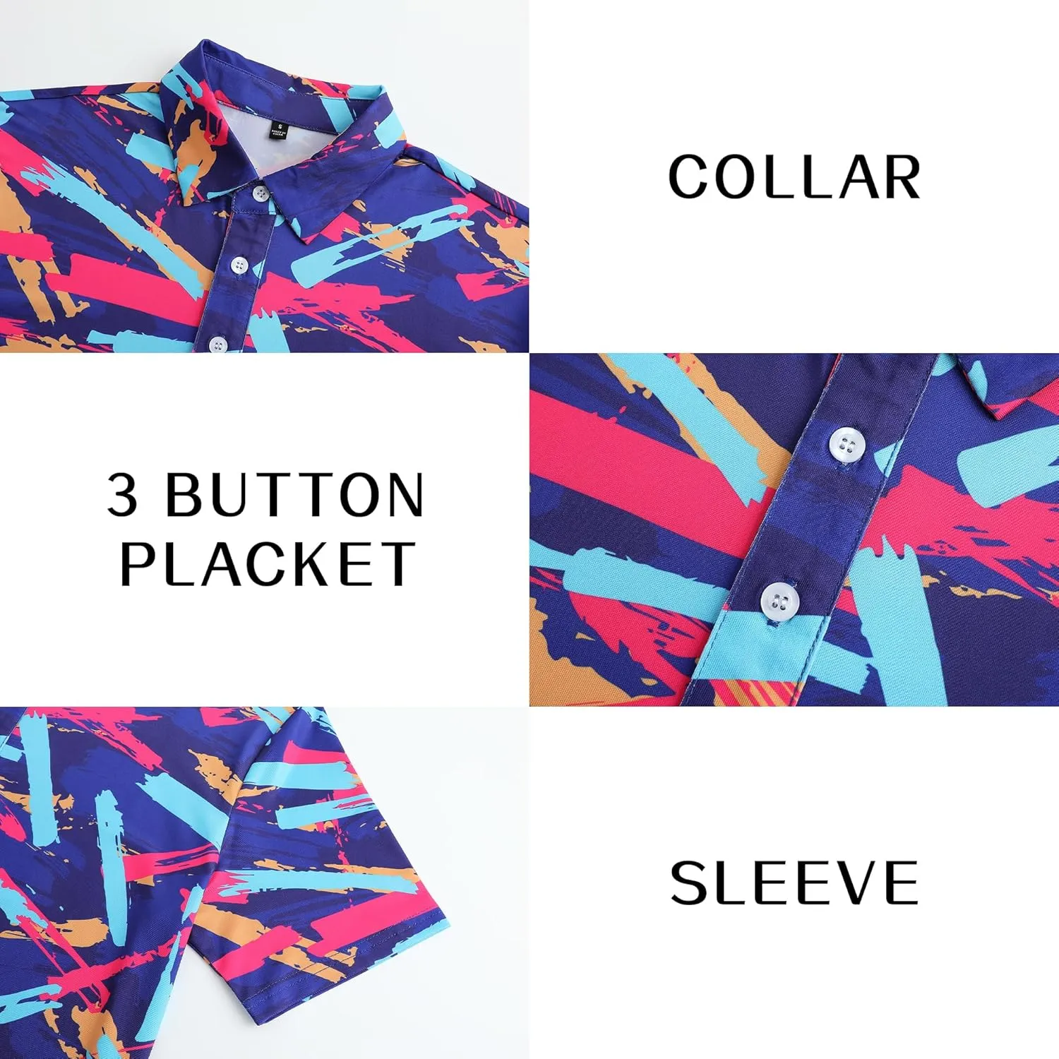 Golf Shirts for Men Dry Fit Short Sleeve Print Performance Moisture Wicking Golf Polo Shirts for Men