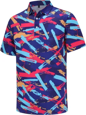 Golf Shirts for Men Dry Fit Short Sleeve Print Performance Moisture Wicking Golf Polo Shirts for Men