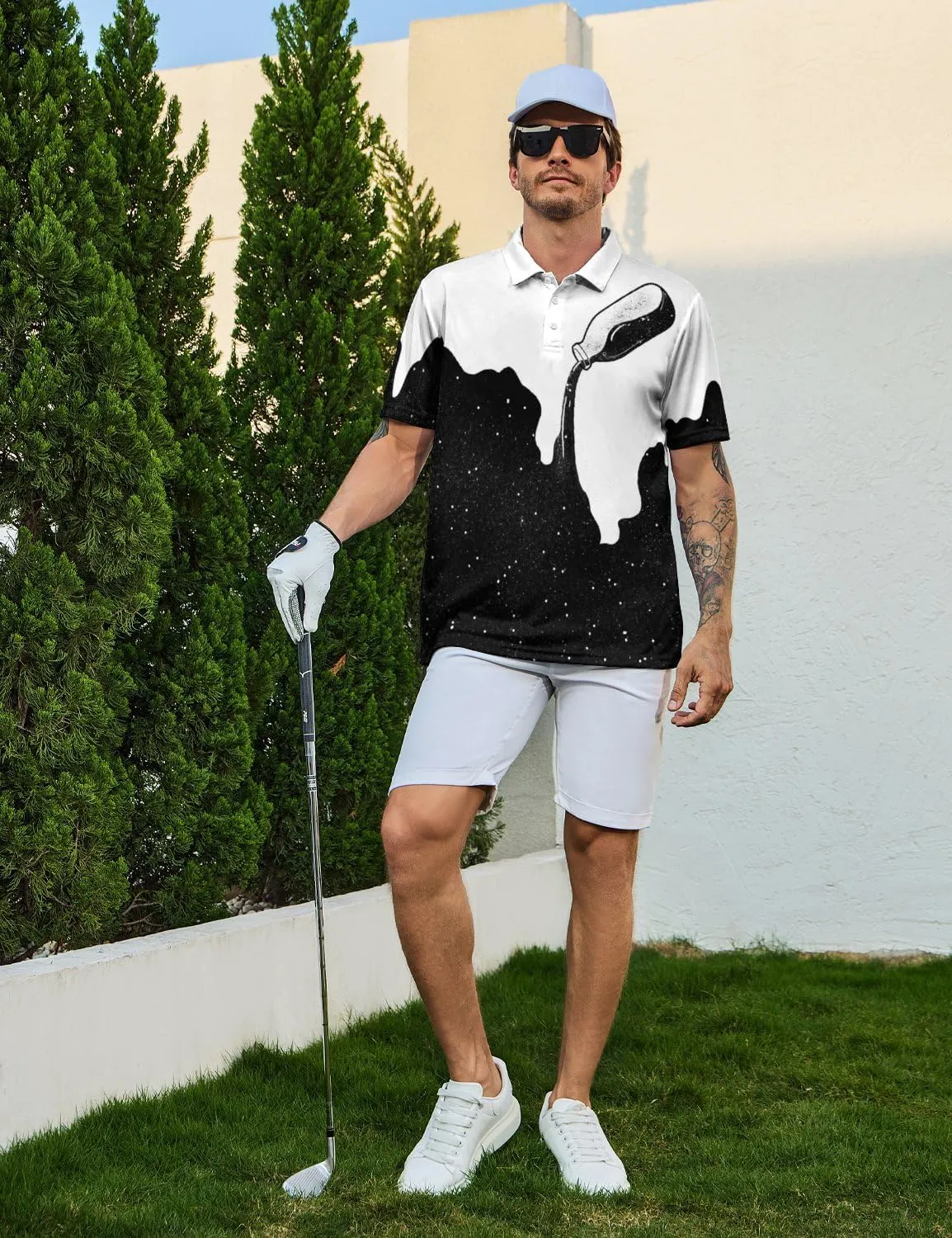 Golf Shirts for Men Printed Quick Dry Short Sleeve Performance Polo Shirts Moisture Wicking Collared Tennis T-Shirt