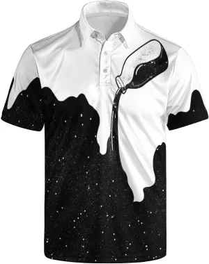 Golf Shirts for Men Printed Quick Dry Short Sleeve Performance Polo Shirts Moisture Wicking Collared Tennis T-Shirt