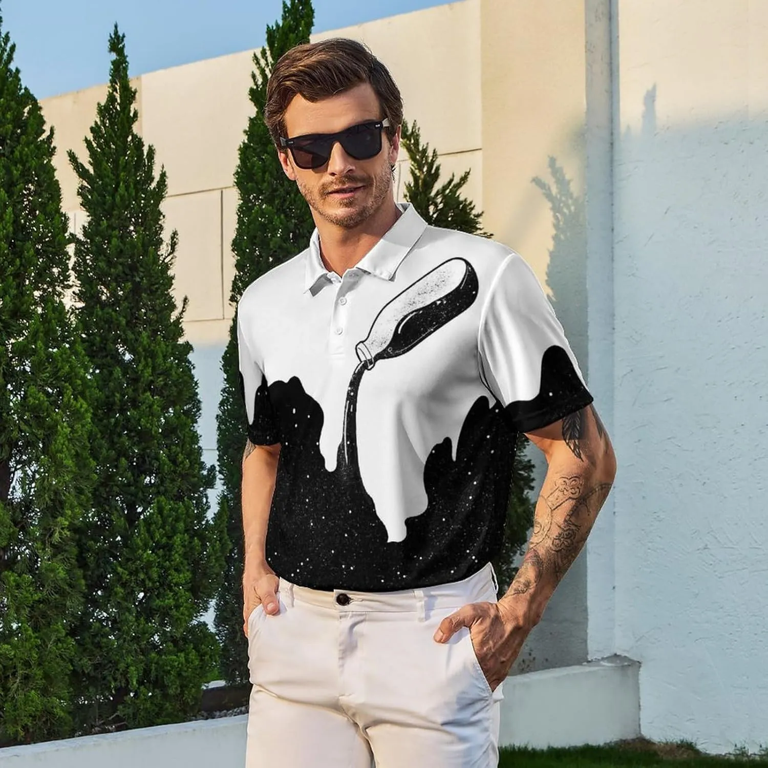 Golf Shirts for Men Printed Quick Dry Short Sleeve Performance Polo Shirts Moisture Wicking Collared Tennis T-Shirt