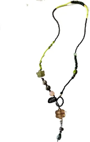 Green and Brown Boho Handmade Adjustable Colorful Beads Leaf Charm Choker Necklace For Women Summer Beach Jewelry Gift.