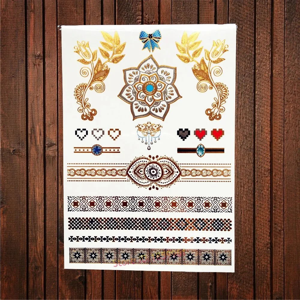 Gypsy Wanderer Gold & Silver Metallic Temporary Tattoos Live Love Wander Lotus Flowers Elephant Armbands Butterflies Feathers Hamsa Isis Ankh Arrows Dreamcatcher Sea Turtle So Many Designs To Choose From Flash Tattoos