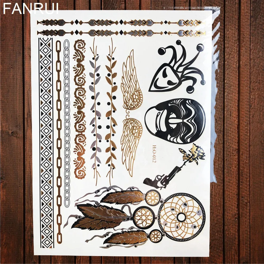 Gypsy Wanderer Gold & Silver Metallic Temporary Tattoos Live Love Wander Lotus Flowers Elephant Armbands Butterflies Feathers Hamsa Isis Ankh Arrows Dreamcatcher Sea Turtle So Many Designs To Choose From Flash Tattoos