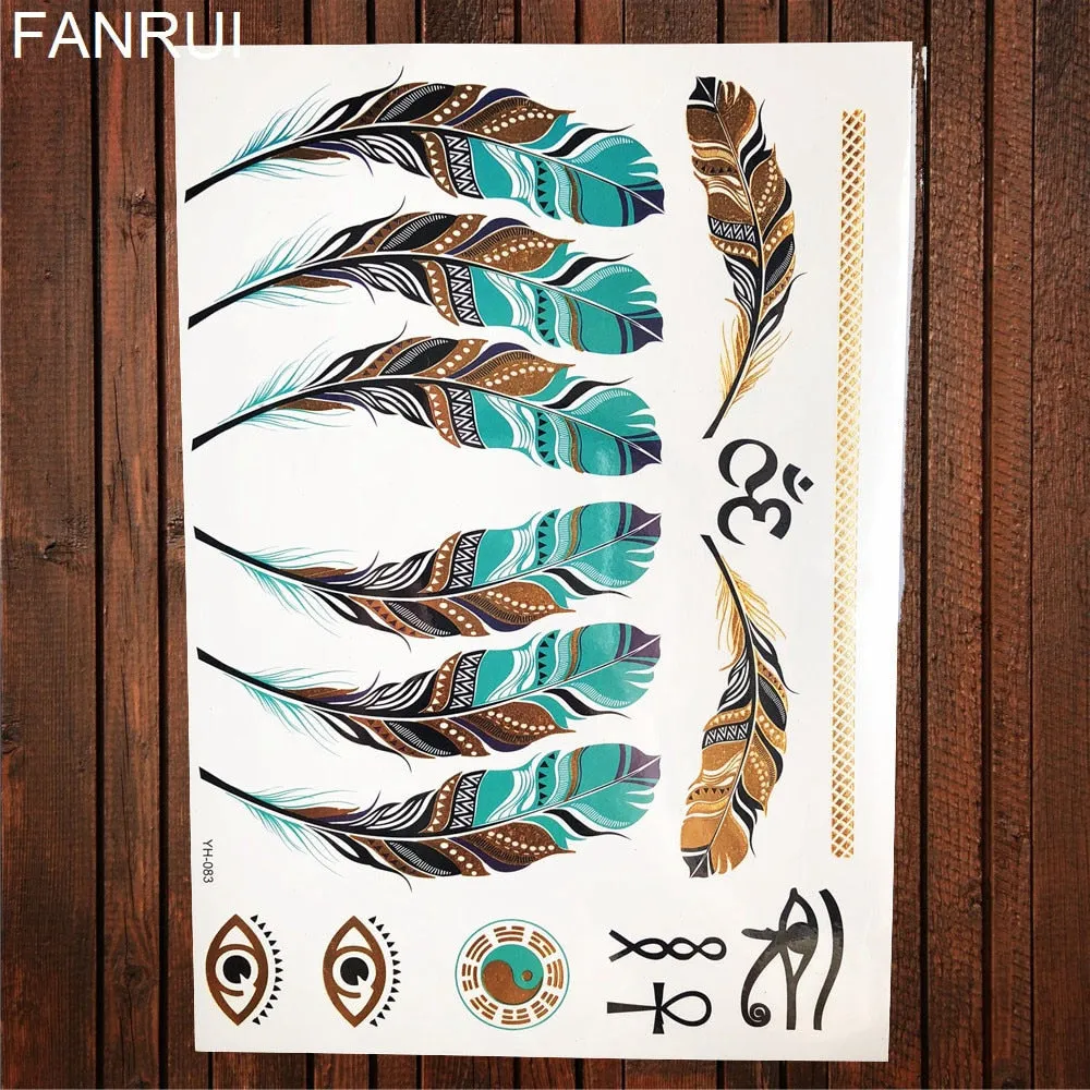 Gypsy Wanderer Gold & Silver Metallic Temporary Tattoos Live Love Wander Lotus Flowers Elephant Armbands Butterflies Feathers Hamsa Isis Ankh Arrows Dreamcatcher Sea Turtle So Many Designs To Choose From Flash Tattoos