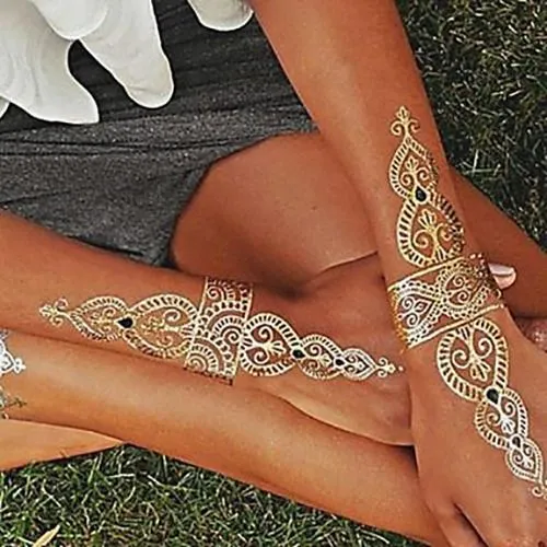 Gypsy Wanderer Gold & Silver Metallic Temporary Tattoos Live Love Wander Lotus Flowers Elephant Armbands Butterflies Feathers Hamsa Isis Ankh Arrows Dreamcatcher Sea Turtle So Many Designs To Choose From Flash Tattoos